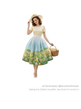 Easter Egg Print Circle Skirt Cottagecore Pin-Up Spring Picnic M